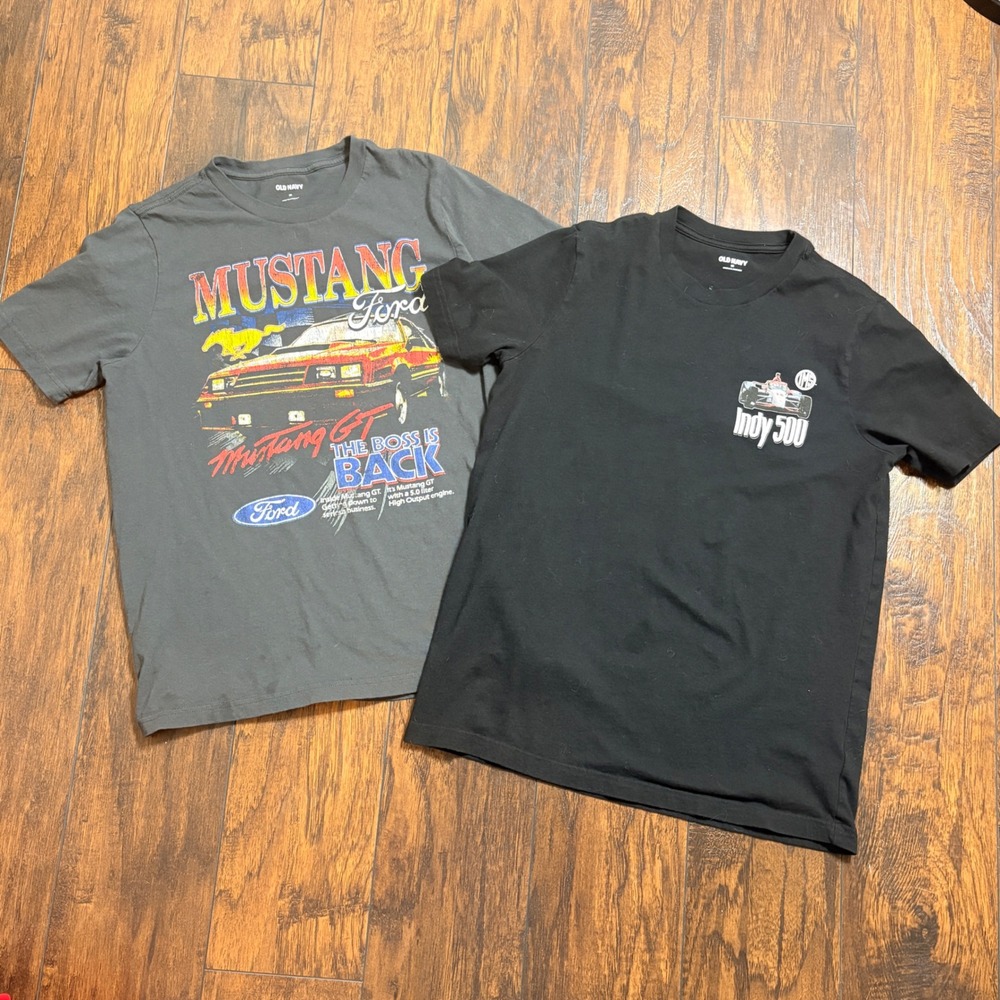 Old Navy Graphic Tee Bundle Boys XS Gray Black Ford Mustang Indy 500 Racing Lot